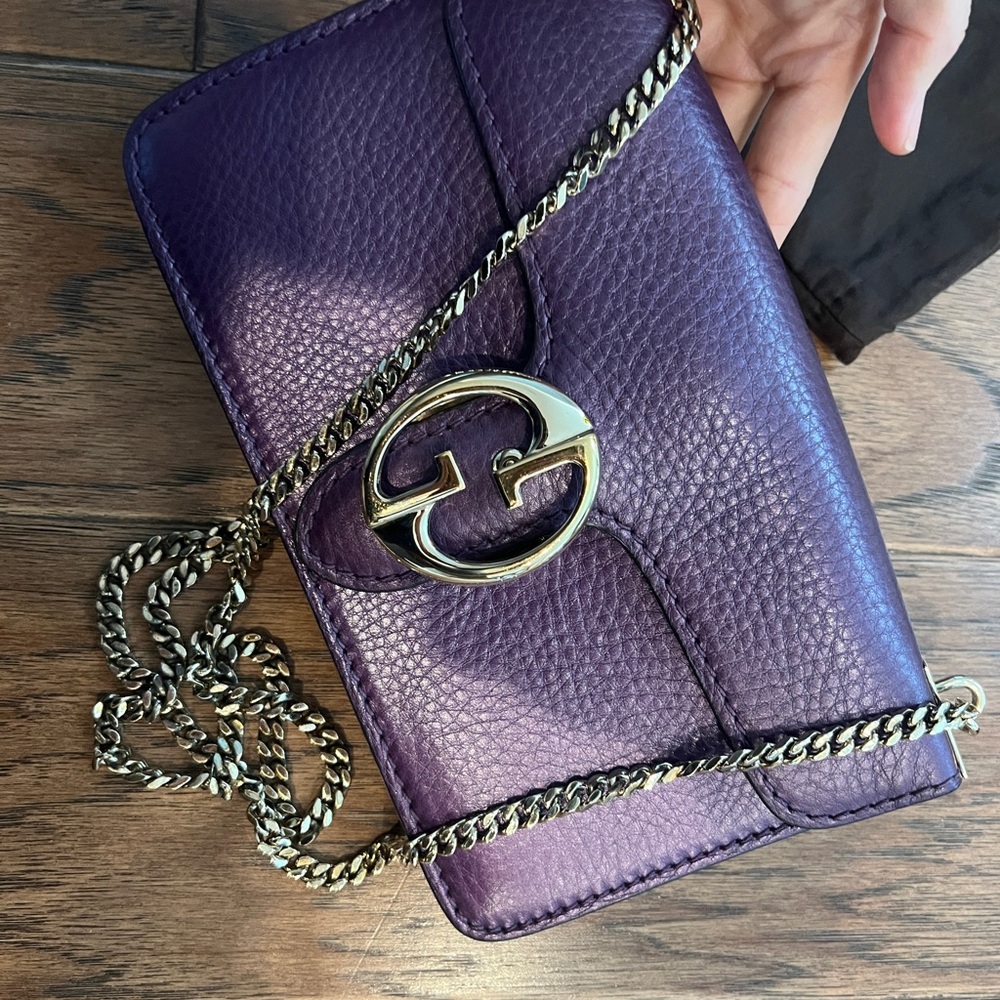 GucciPurple Leather Chain Shoulder Bag
